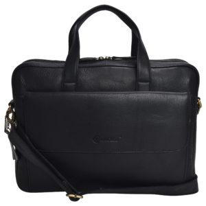 Pure Leather Laptop Bag with Flap Black